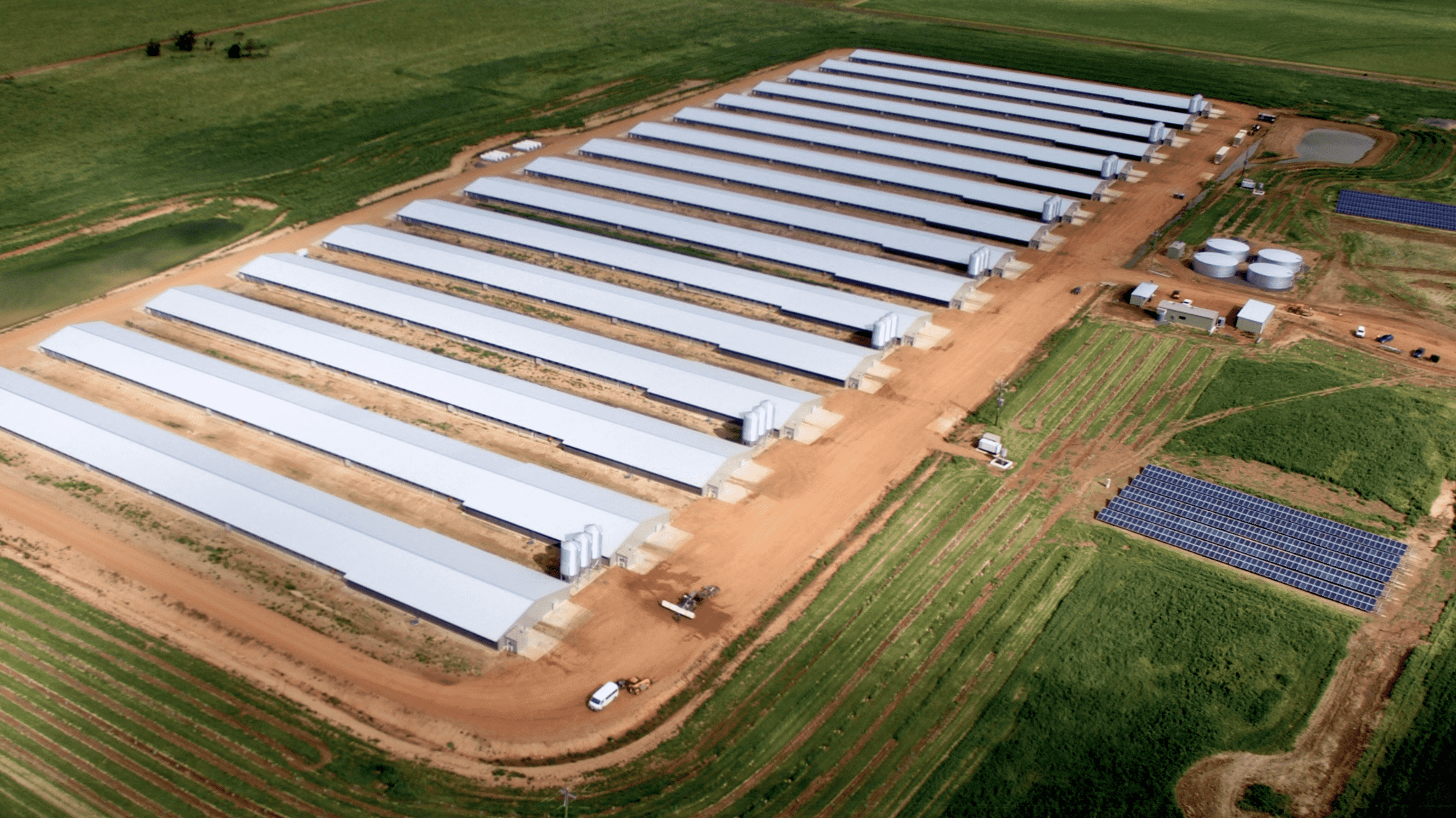 Aerial view of Proten field solar panel installation