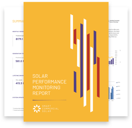 Mockup of Solar Performing Monitoring Report with yellow cover