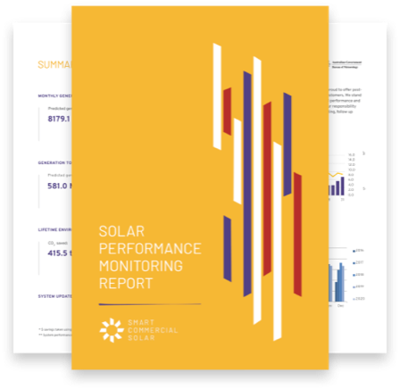 Mockup of Solar Performance Monitoring Report with yellow cover