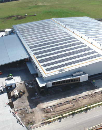 Aerial view of solar rooftop on a warehouse